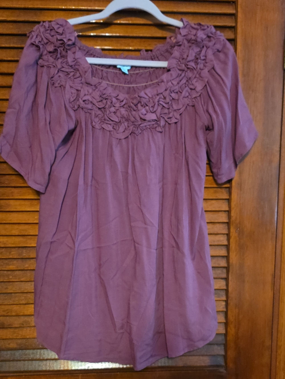 She + Sky Mauve Ruffle Scoop Neck Blouse